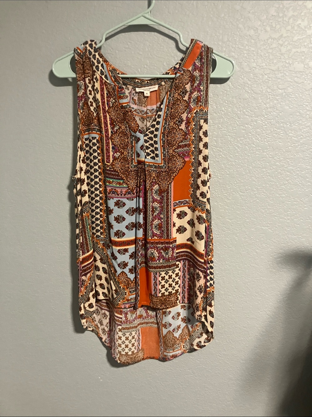 Christian Siriano Patchwork Paisley Sleeveless Top in Orange & Cream
